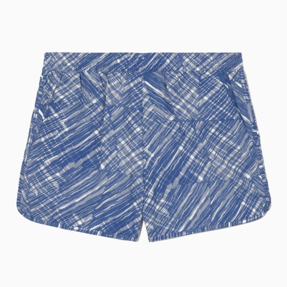 COS Packable Swim Shorts Sz S Blue Diffused Check Print NWOT Vacation Beach Pool